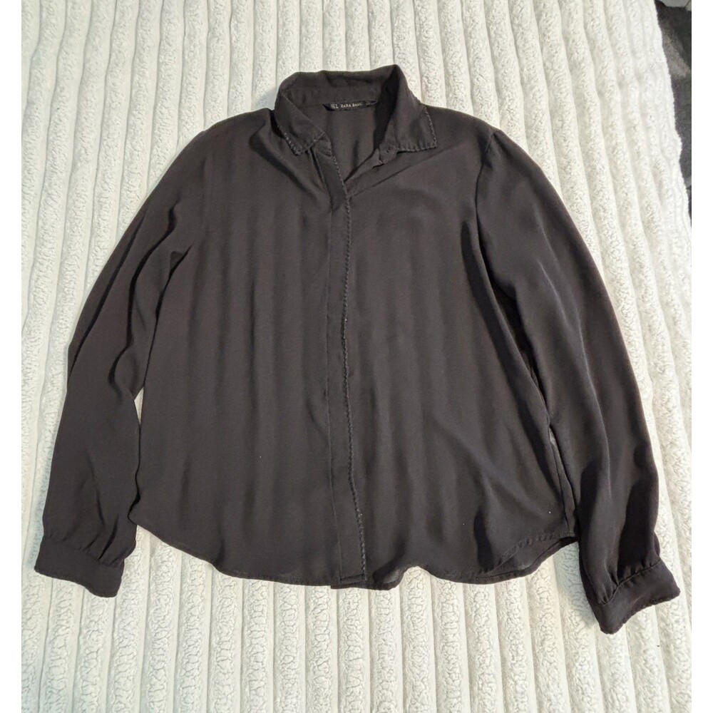Women’s Zara Black button down long sleeve shirt - sheer size large